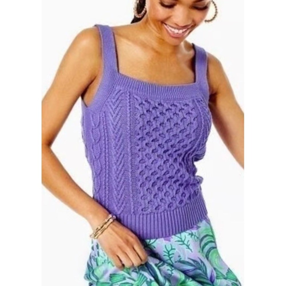 Lilly Pulitzer Zabrina Knit Sweater Tank Purple Clematis Size M Crochet